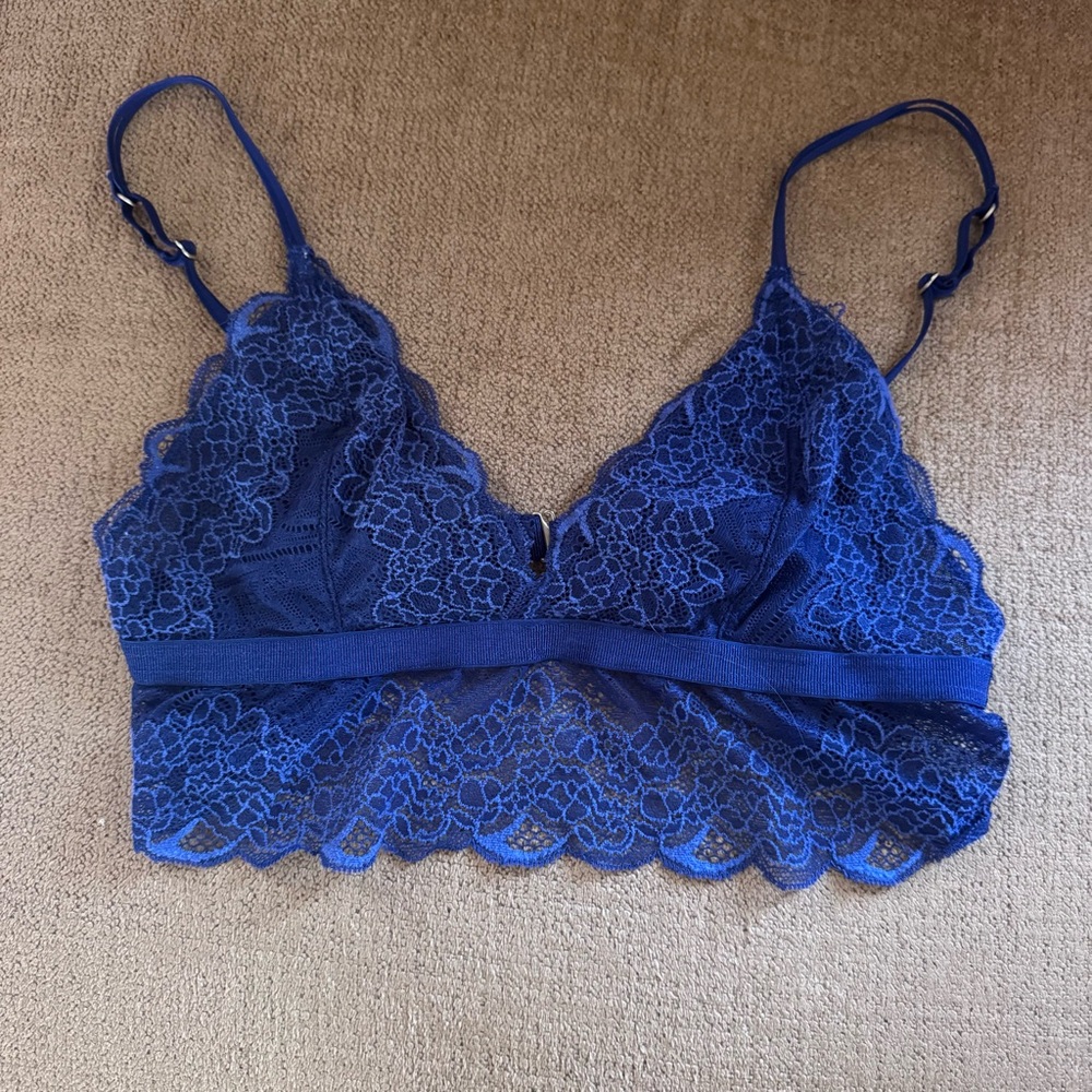 Madewell Blue Lace Bralette Scalloped Trim Sheer Triangle S